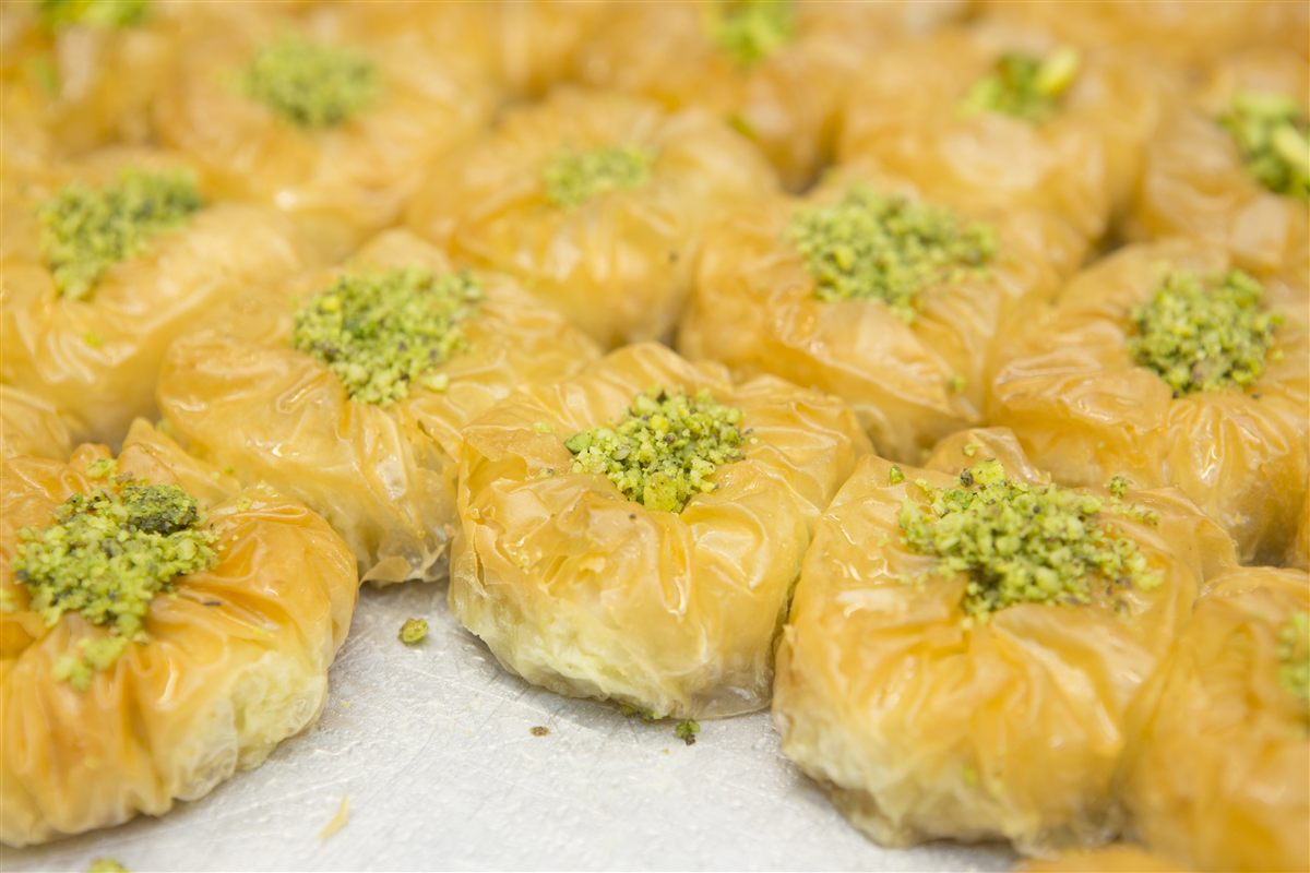 Freshly baked pide, bread and baklava at Venus Foods